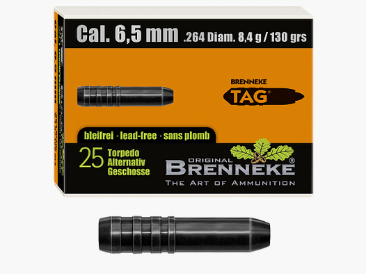 Balle Brenneke 6,5mm (.264) TAG 8,4g / 130grs 25 pièces