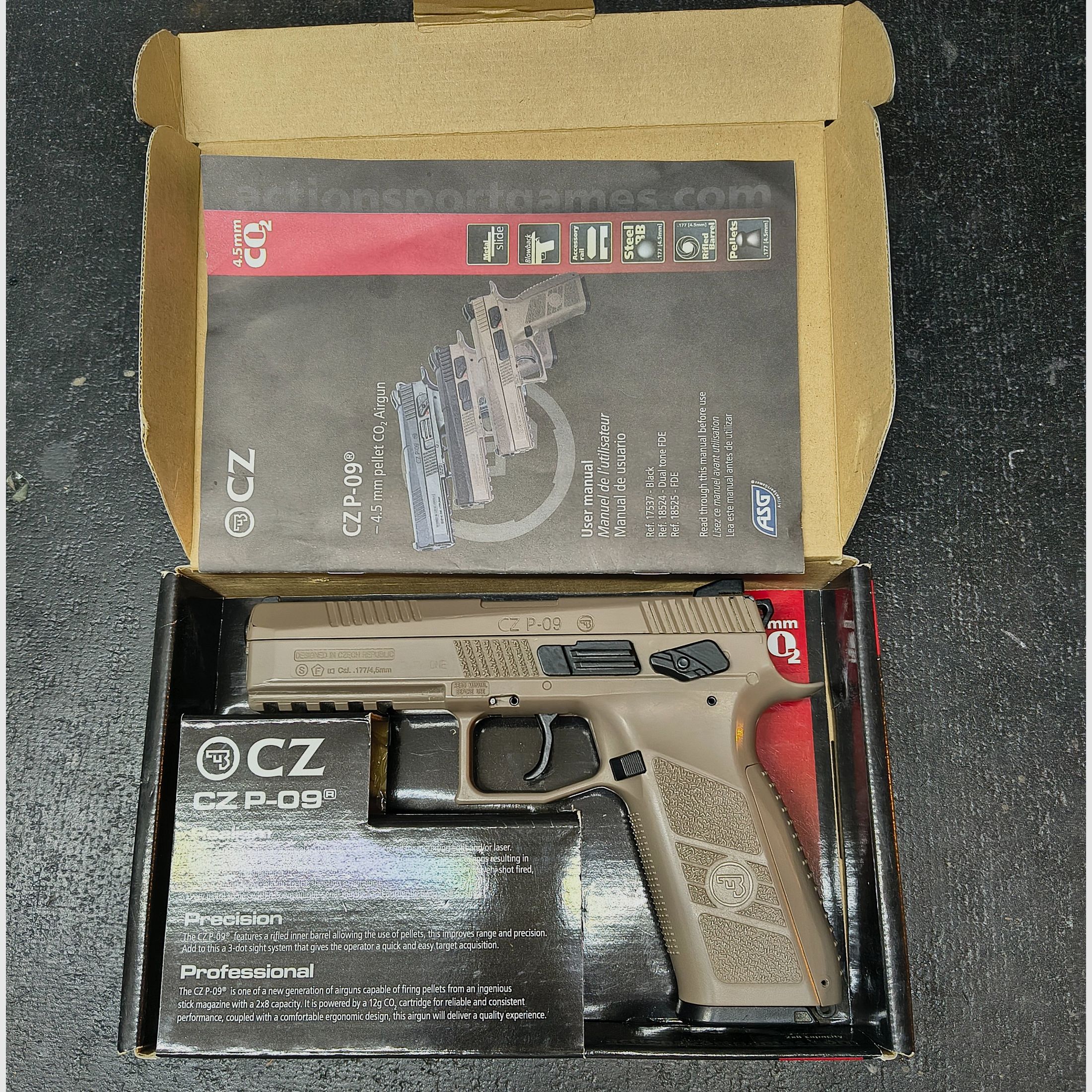 ASG CZ P-09 DT FDE Blowback 4,5mm CO2, immagine 1 di 3