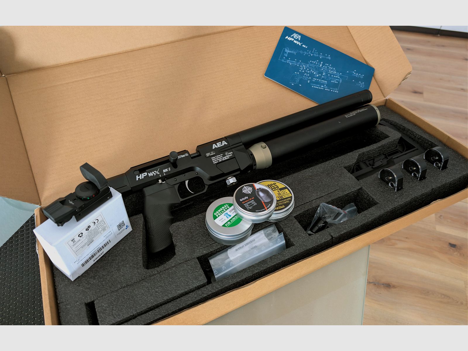 AEA HP Max MK2, original, neu und unbenutzt, inklusive Red Dot, 3 Magazine, Slugs, Diabolos x2