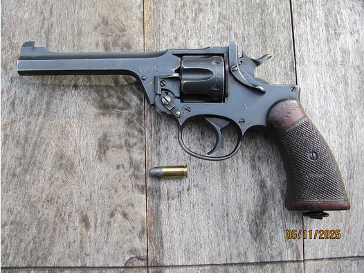 Artículo de colección antiguo revólver Enfield No.2 Mk 1 de acción de quiebre .38 S&W de 1933 SA/DA