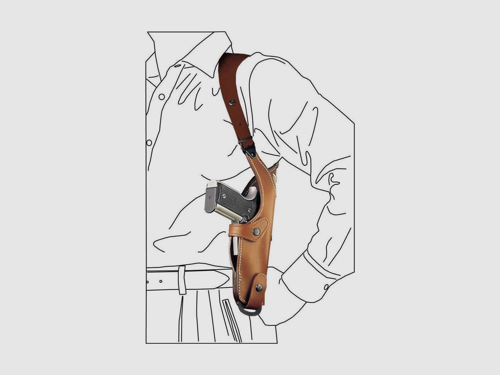 Vertikales Leder-Schulterholster Medium Linkshänder Braun