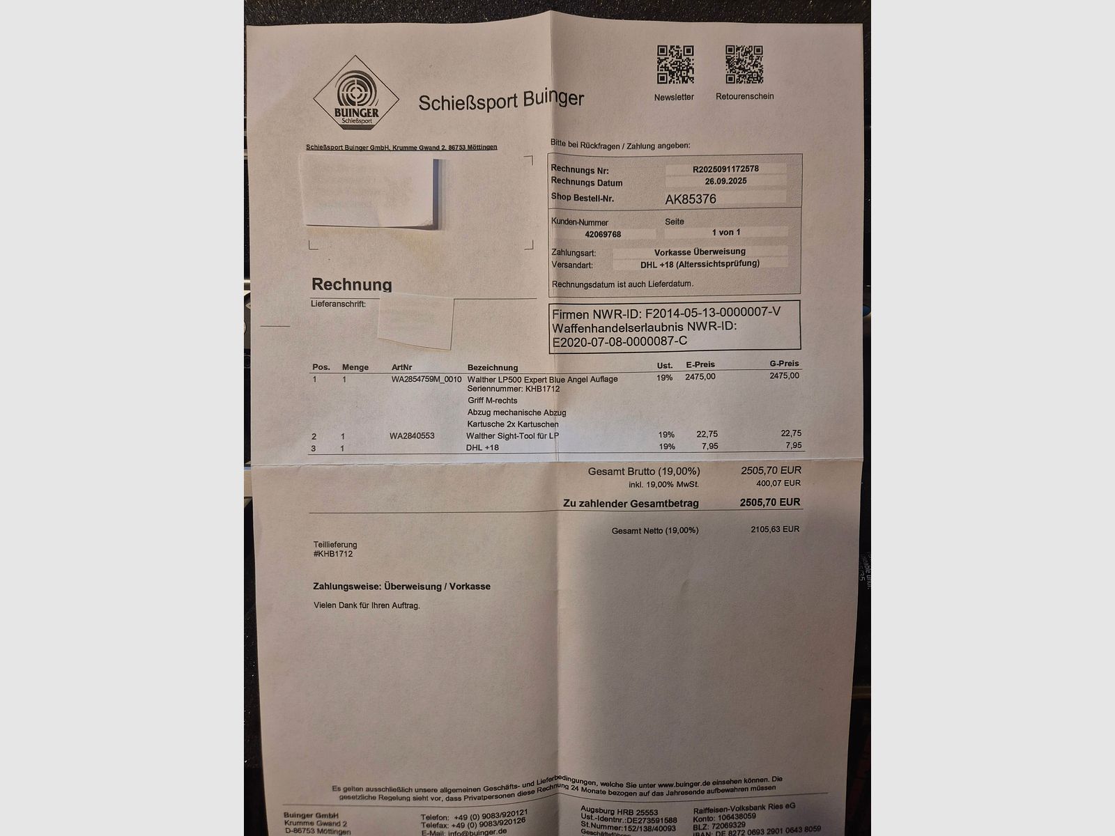 Walther lp500 Auflage 