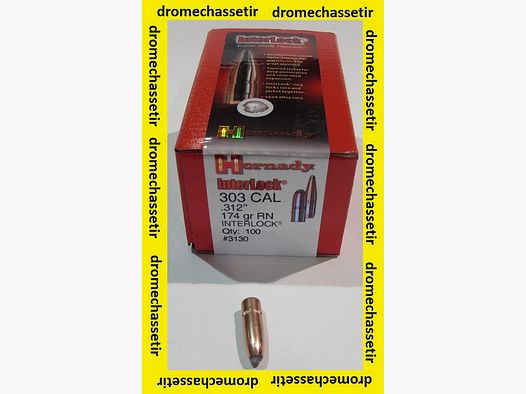 boite 100 ogives hornady cal 303 (0.311), RN 174 Grains, ref 3130