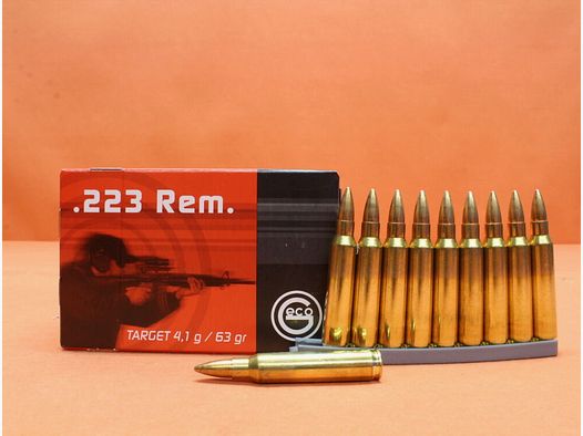 Cartucho GECO .223Rem 63grs FMJ (2317562) 4,1g de punta completa 20 x VE 50 = 1.000 cartuchos (GP90 suizo civil)