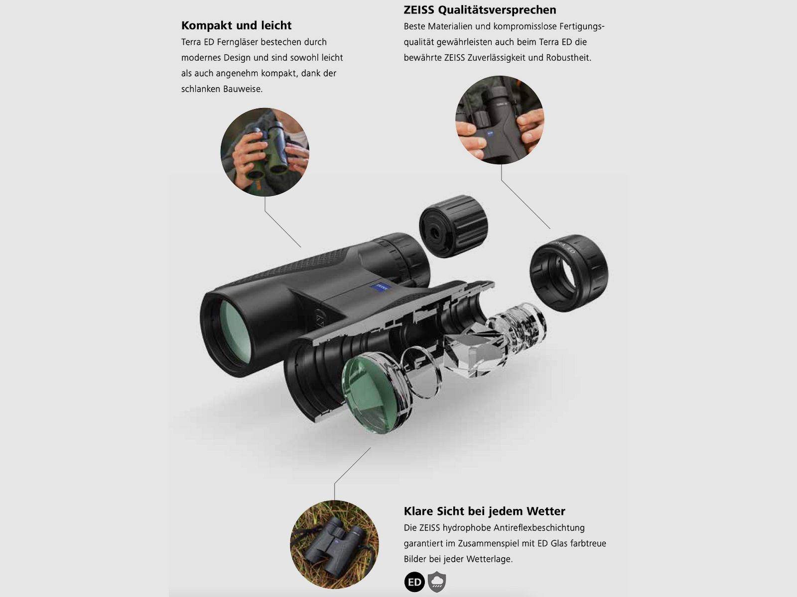 Lornetka ZEISS Terra ED Pocket 8x25 z paskiem na ramię i torbą czarno-szara