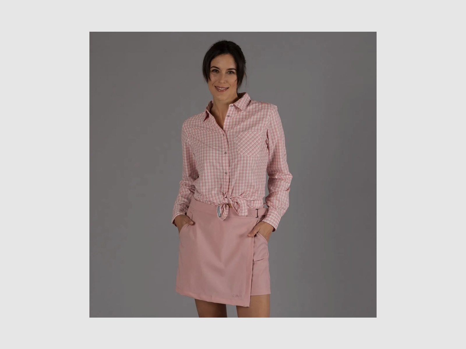 CMP Damen Langarm-Bluse mit Karomuster Jade Salvia