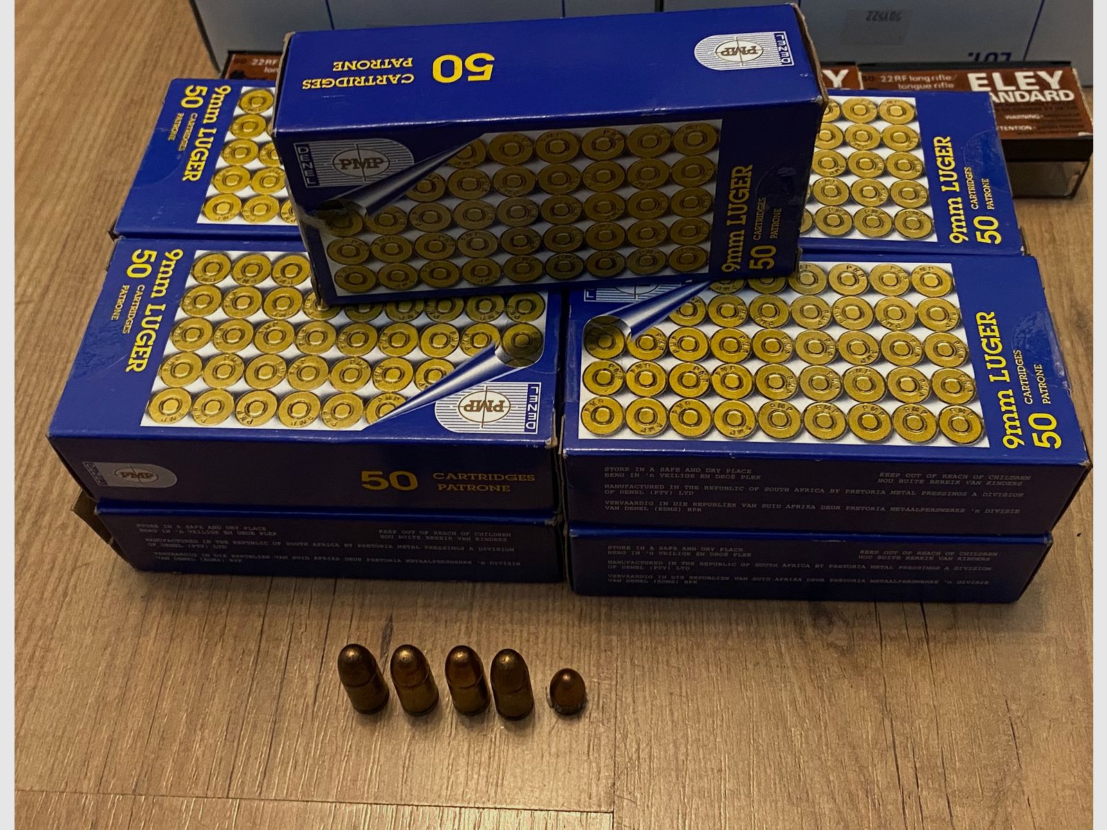 450 Schuss Munition des Kalibers 9 mm Luger des Herstellers PMP
