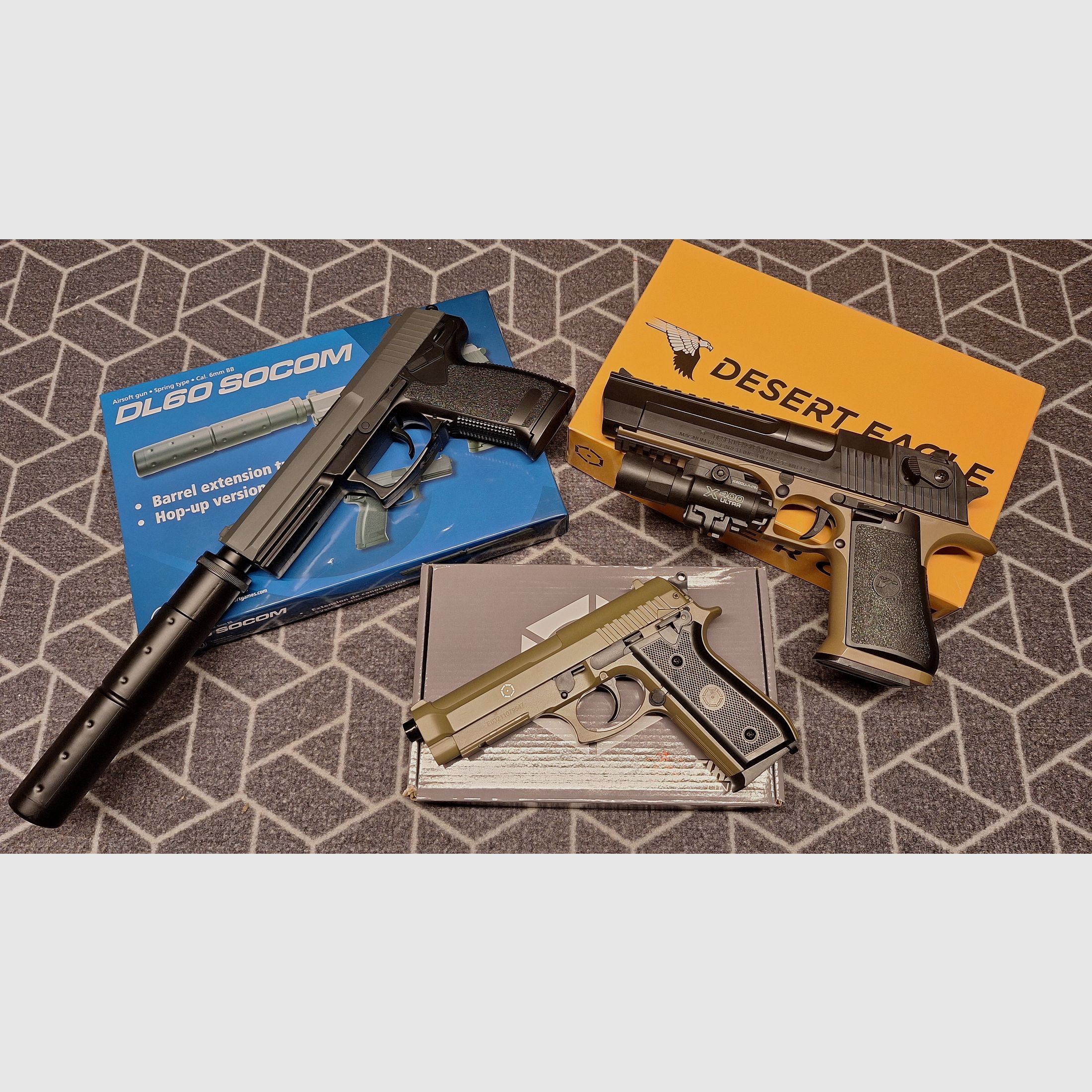 Desert Eagle/Beretta PT92/DL60 Socom 3xAirsoft-Pistole-NEU!