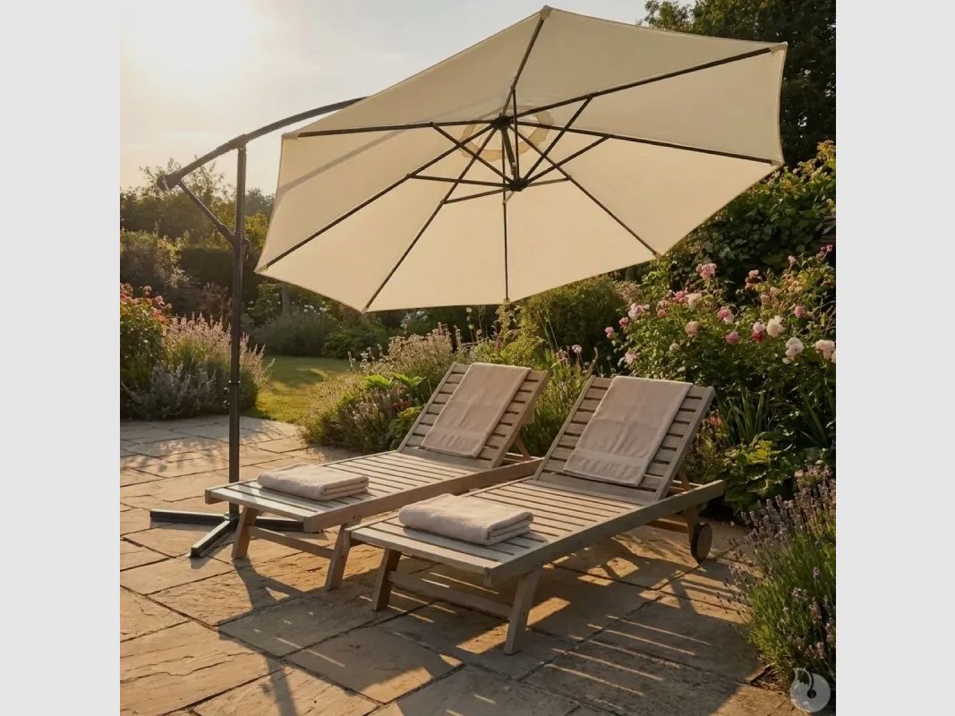 Parasol laterale Azur 3 m naturale, tessuto in poliestere 180 g/m², immagine 1 di 11