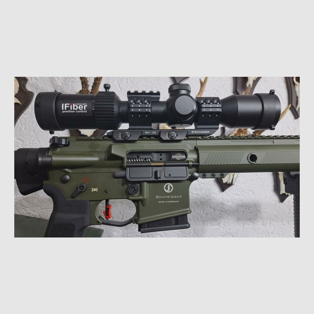 Schmeisser Schmeisser AR15-S4F Sport .223 Rem,OD Green -JAGDVERSION mit Schalldämpfer SD15 , Zielfernrohr DDOPTICS 1,5-15x40 , Hiperfire Competition-Abzug etc.