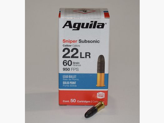 Boite 50 cartouches 22LR Aguila Sniper subsonic 60 grains Plomb