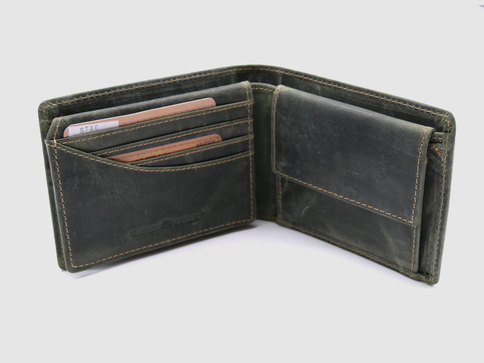 Greenburry Leder Geldbörse olive Vintage Animal Collection Hirsch 1705-stag-30