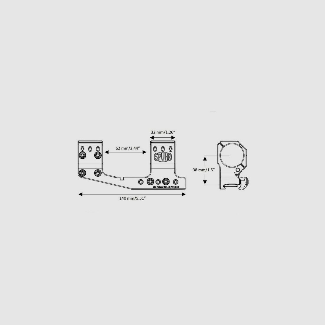 Spuhr SP-3022C Extended Cantilever Scope Mount Gen3 Ø30 H38mm 0MIL Picatinny, Bild 3 von 12