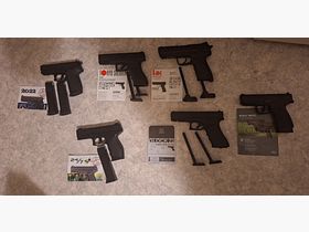 Airsoft Softair Pistolen verzameling + koffer met schuimrubberen inleg (Glock, Bersa, HK 45, 24/7)