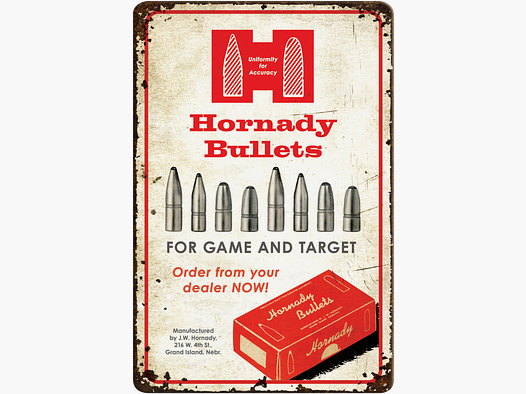 Hornady Bullets Rustykalny Znak Metalowy 12" x 18"