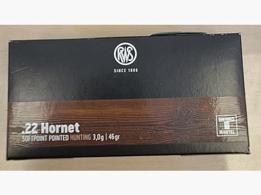 .22 Hornet, RWS Softpointed Pointed Hunting, Teilmantel, 3,0g ,46gr, 20 Schuss 