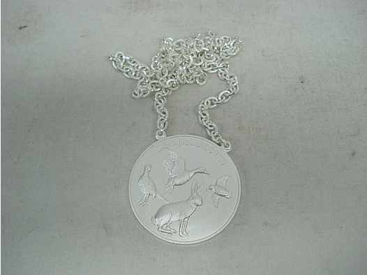 Médaille de chasse. Petit gibier argenté - 60 mm, anneau et œillet