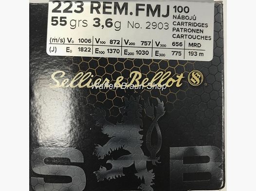 Sellier & Bellot .223 rem FMJ 55 grain 100 Stück (NEU)