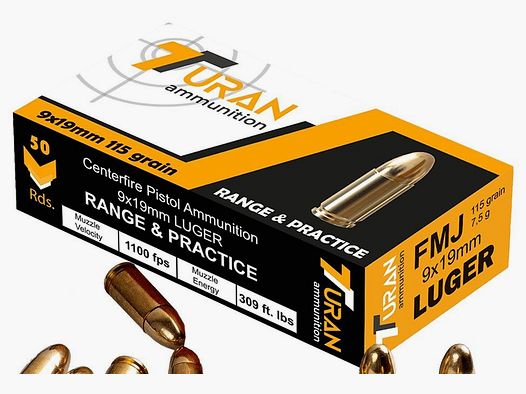 Pistol ammunition 9X19MM TURAN RANGE&PRAC 115GR/7,5G