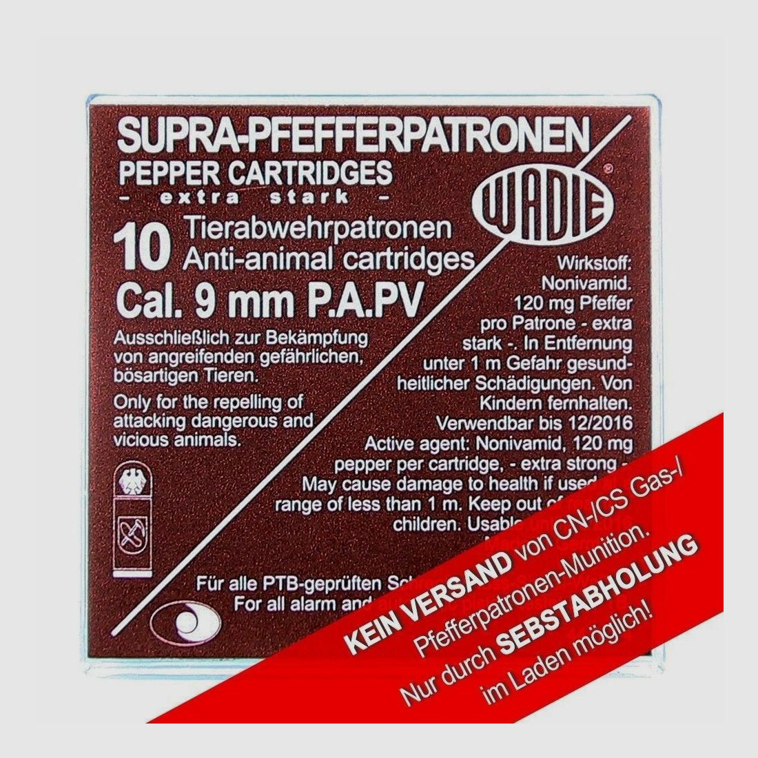 Wadie Supra Pfefferpatronen / Kal. 9 mm P.A. PV / 120 mg NV