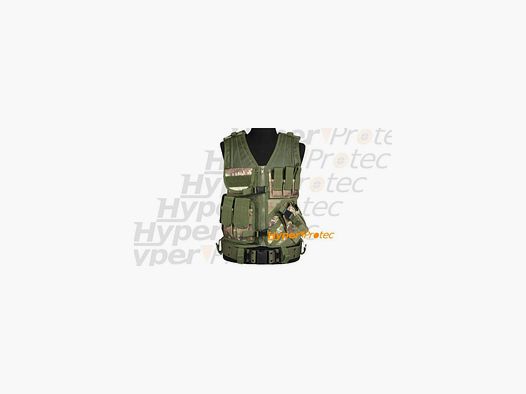 Taktisches Airsoft-Gilet Camo für Rechtshänder 6 Taschen + Holster