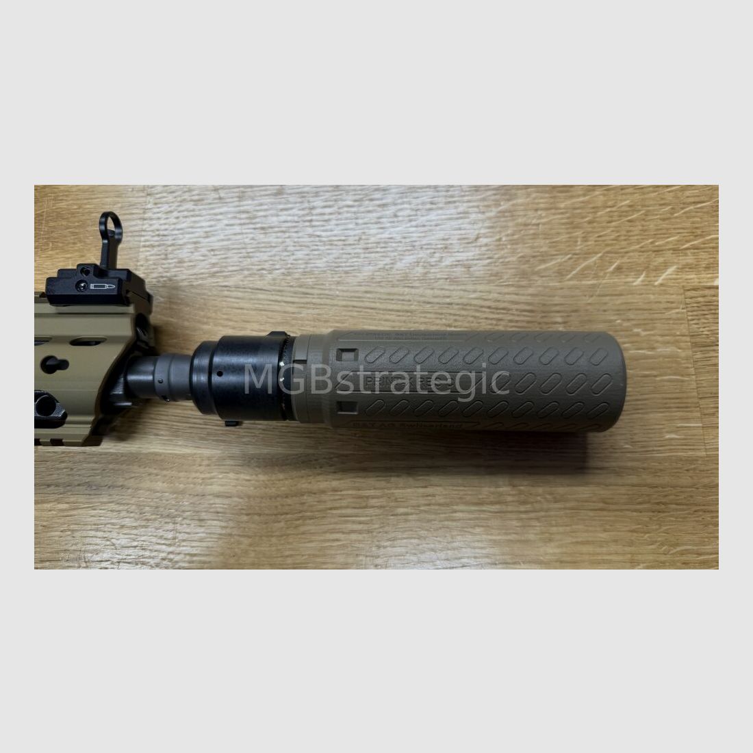 B&T AG Print X RBS I Compact QDN 223 FDE - flow through silencer for muzzle flash suppressor with NATO interface / for Rotex V or X interface