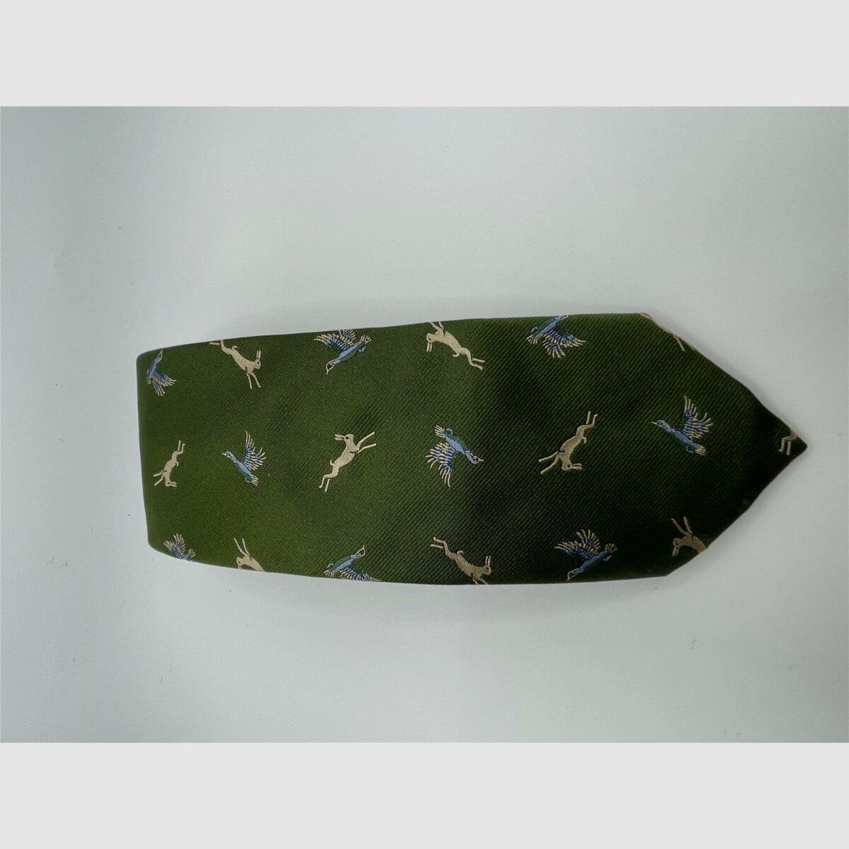 Robert Keyte Krawatte 100% Seide grn Motiv Hase und Ente