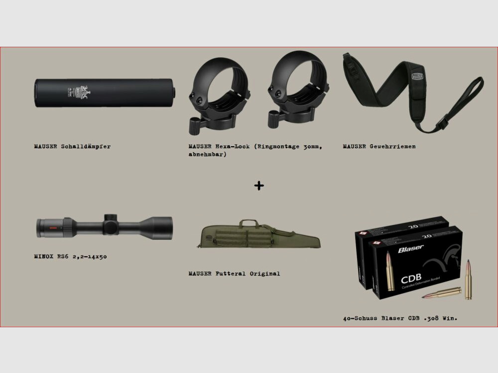 Mauser M12 Max; Profi-Starter-Paket M12 Max; Minox RS6 2,2-14x50; Schalldämpfer