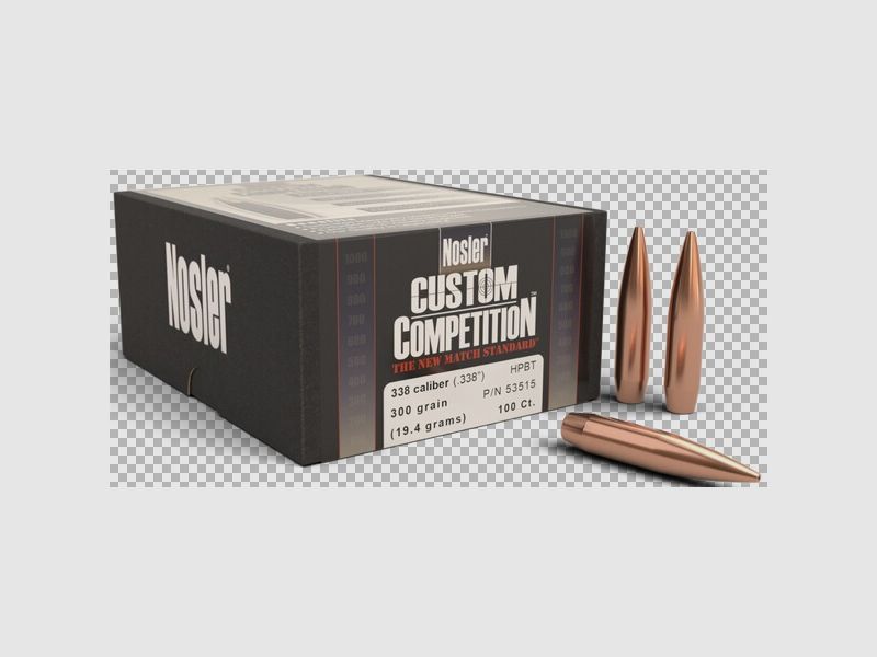 100 Stück Nosler Geschosse .338, 300 grain, CUSTOM COMPETITION, HPBT
