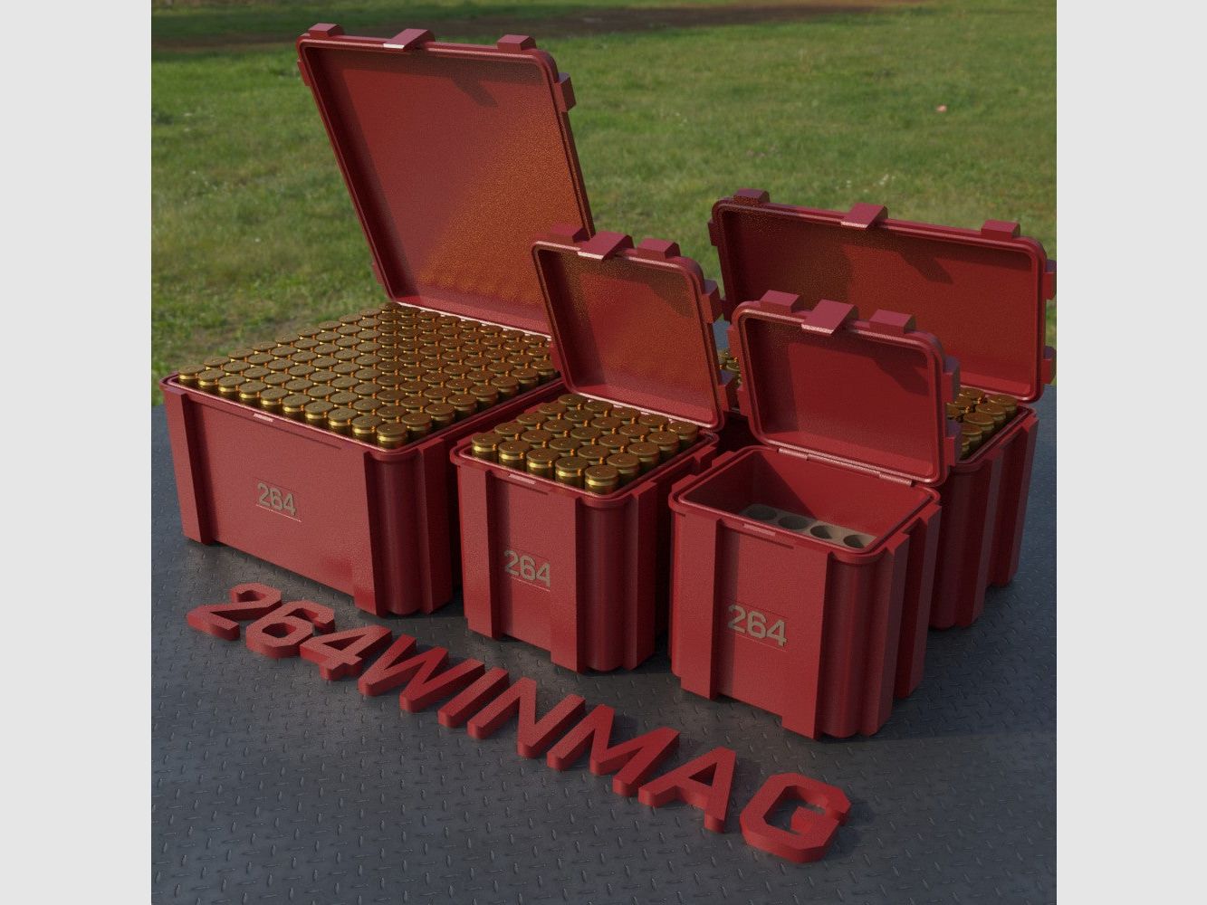 Boîte à munitions Filamelt / .264 Winchester Magnum / 'couvercle rabattable' / boîte de cartouches, boîte à munitions