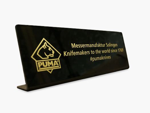 Thekendisplay / Aufsteller schwarz "Knifemakers to the world"