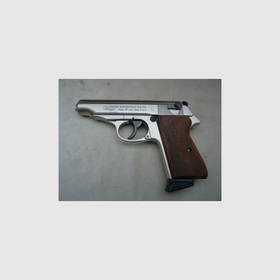Walther PP pistol cal. 9 mm PAK nickel-plated