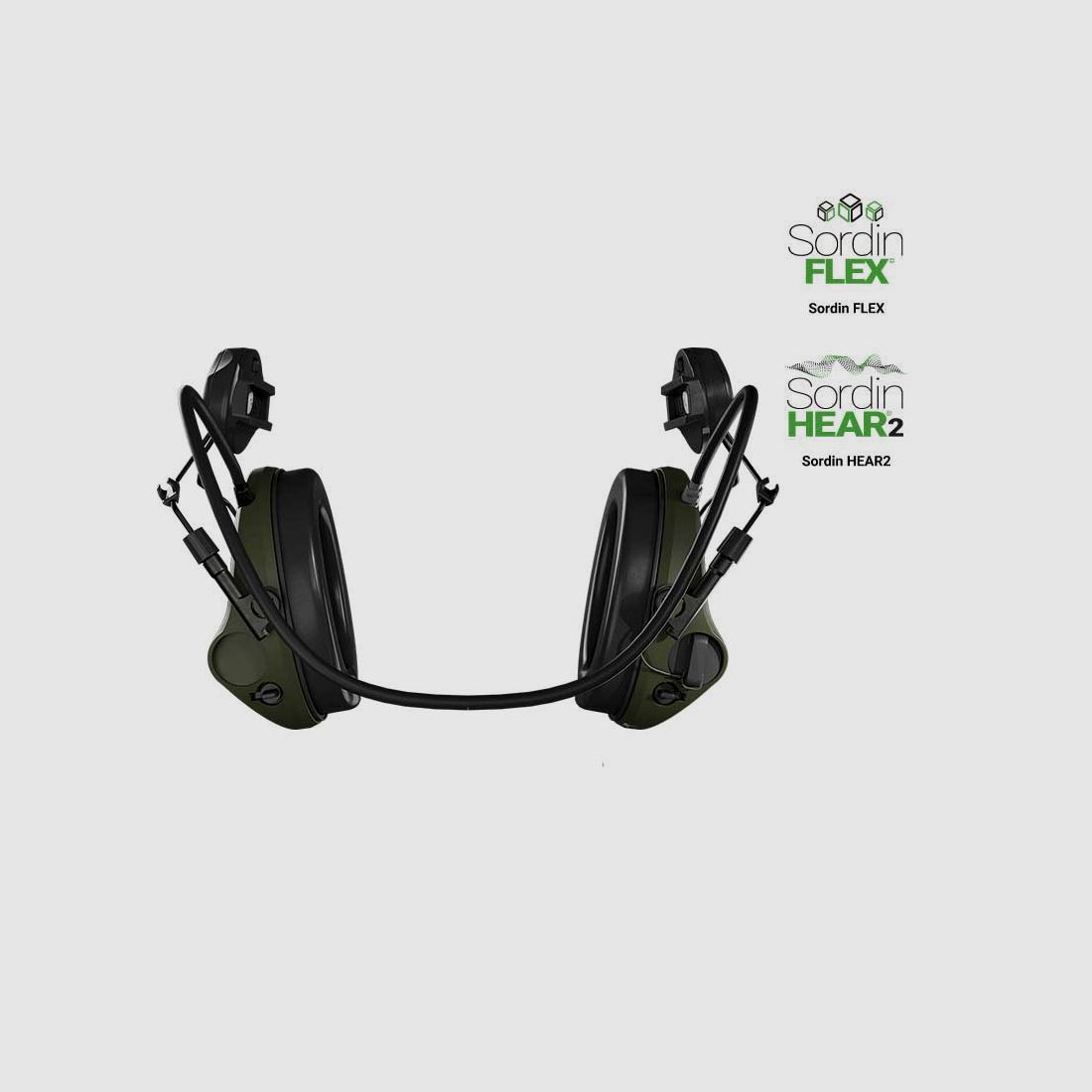Sordin Supreme T2 earmuffs with active hearing protection, helmet-mounted – ARC, green cups, foam inserts 303006-30P, image 3 of 3