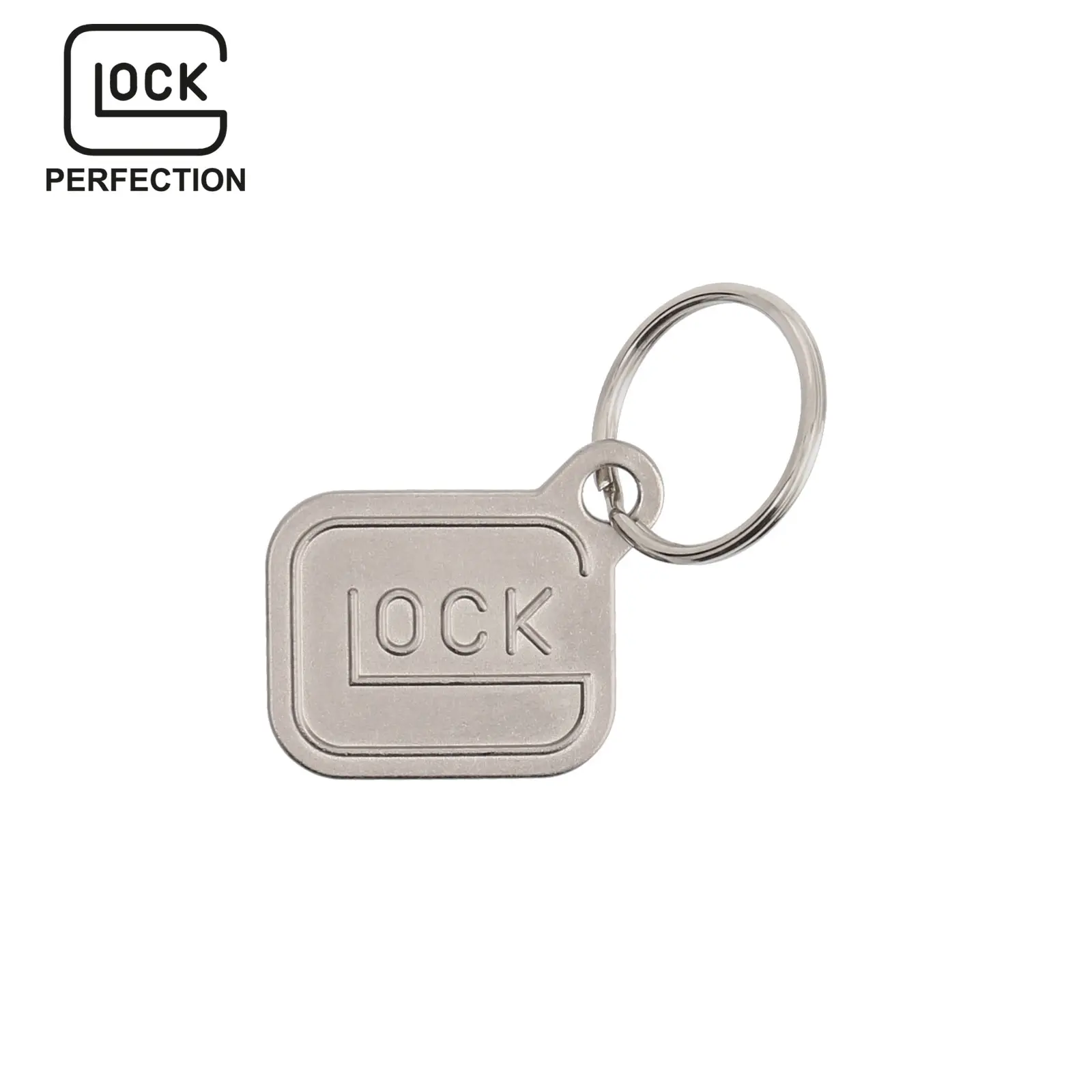 Glock keychain "Logo" - nickel-plated metal - silver - approx. 2.8 × 2.4 cm