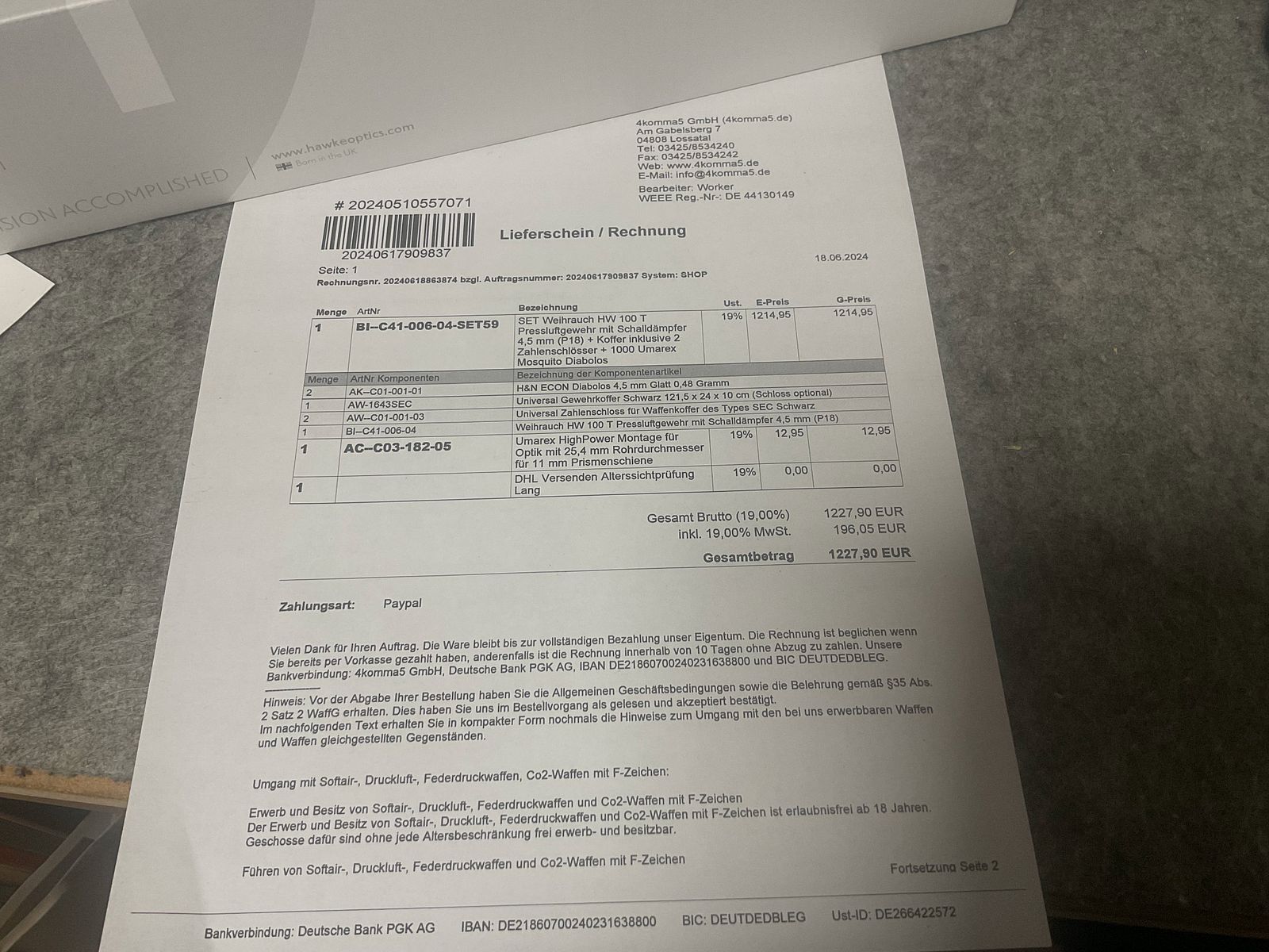 HW 100 T silencer, Hawke 4-12x40 and case (Tectake) 6/2024