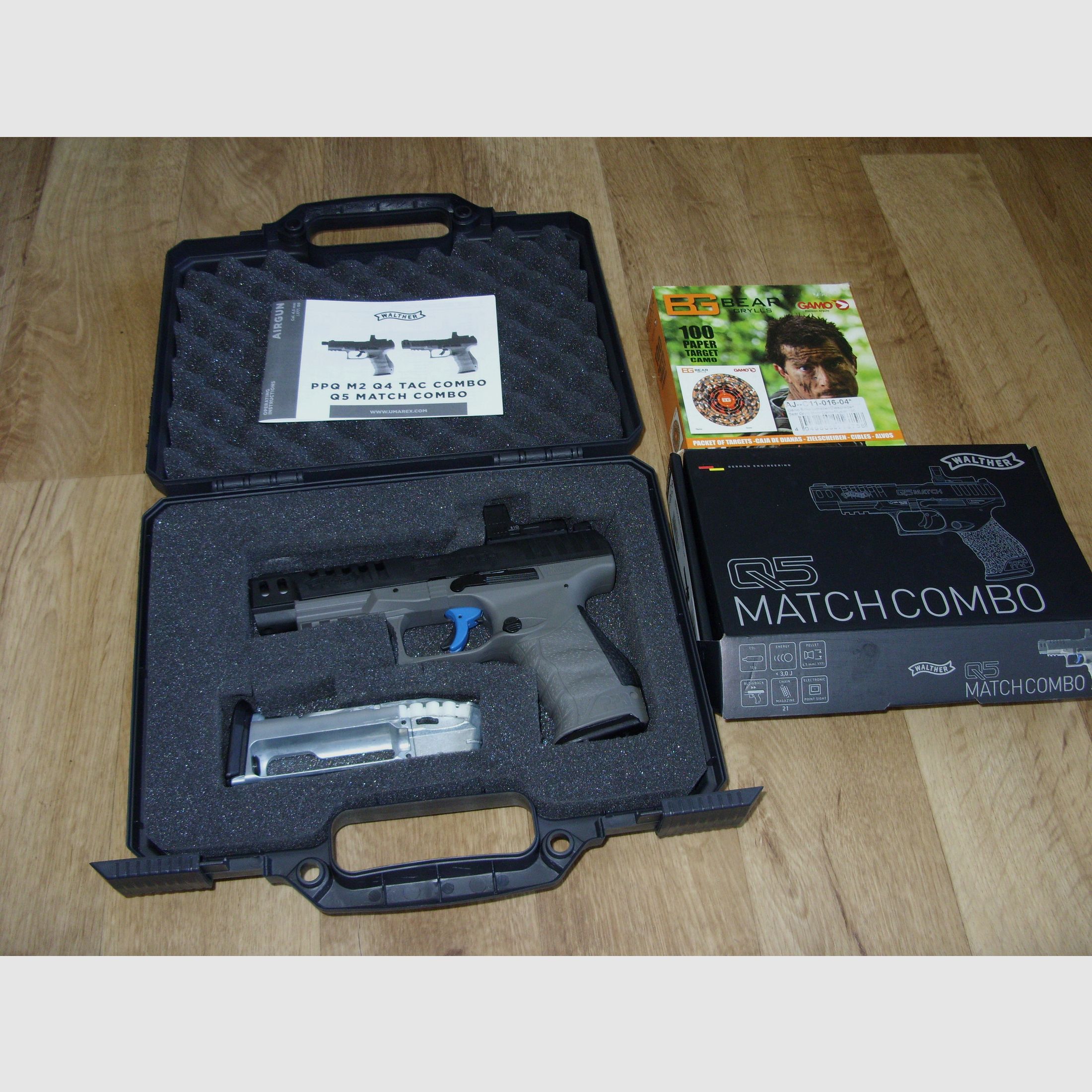 Walther Q5 Match CO2 Pistole mit Ersatzmagazin und Koffer + Zielscheiben