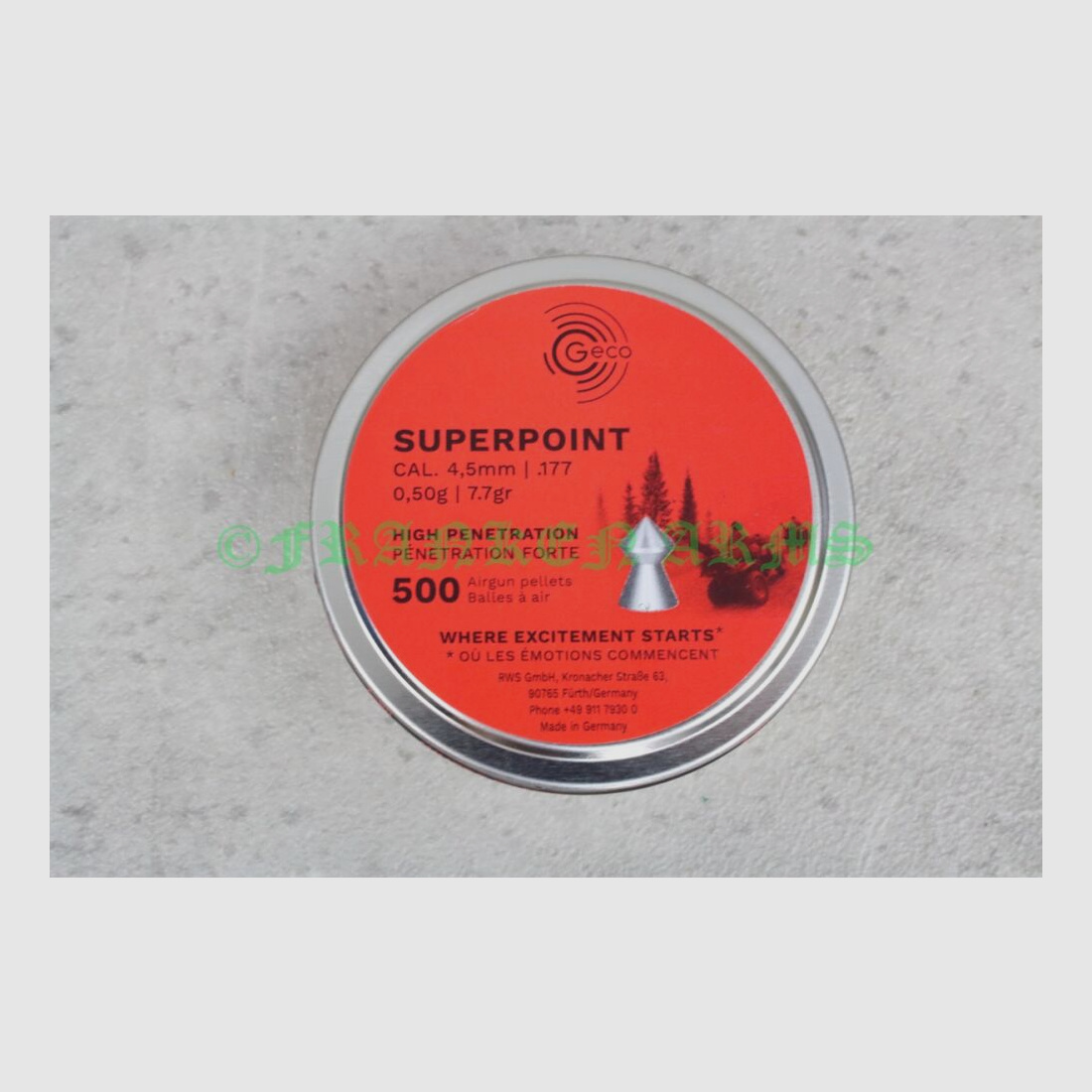 Geco Superpoint balle pointue 4,5 mm 500 pièces prix de gros