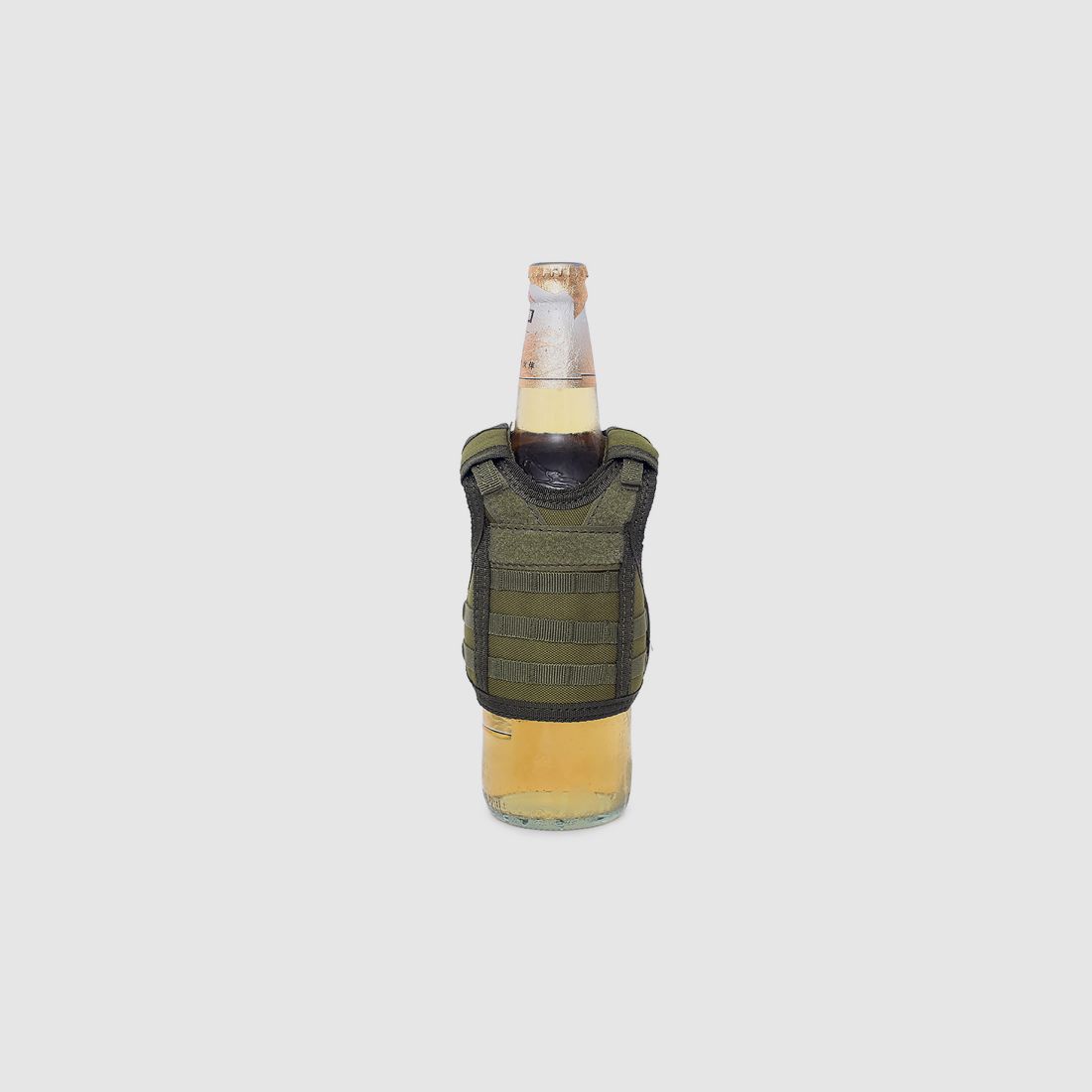 Mini Schutzweste für Bierflasche / Weinflasche / Thermosflasche - Oliv