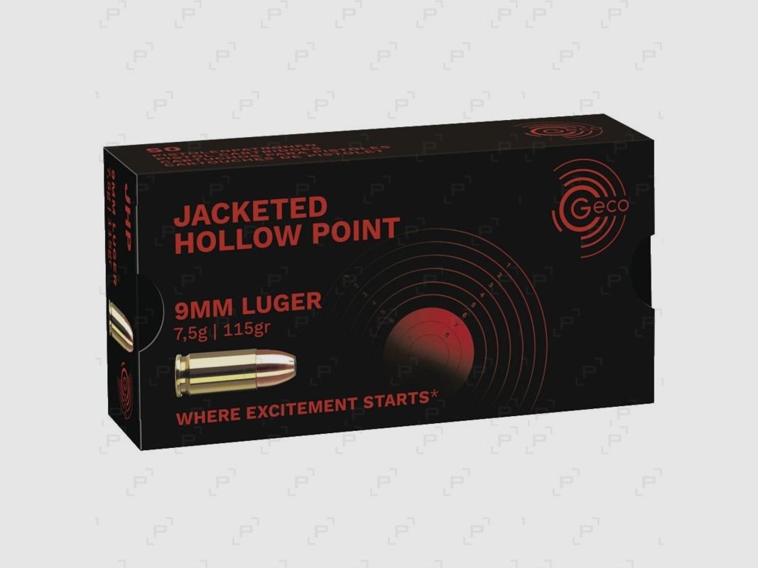 Sportpatronen für Handfeuerwaffen GECO JACKETED HOLLOW POINT Kaliber 9 mm PARA - 115GR