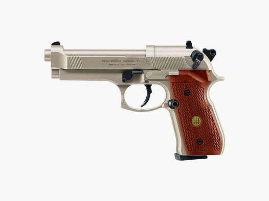 Beretta M 92 FS 4,5 mm níquel con empuñaduras de madera pistola de aire