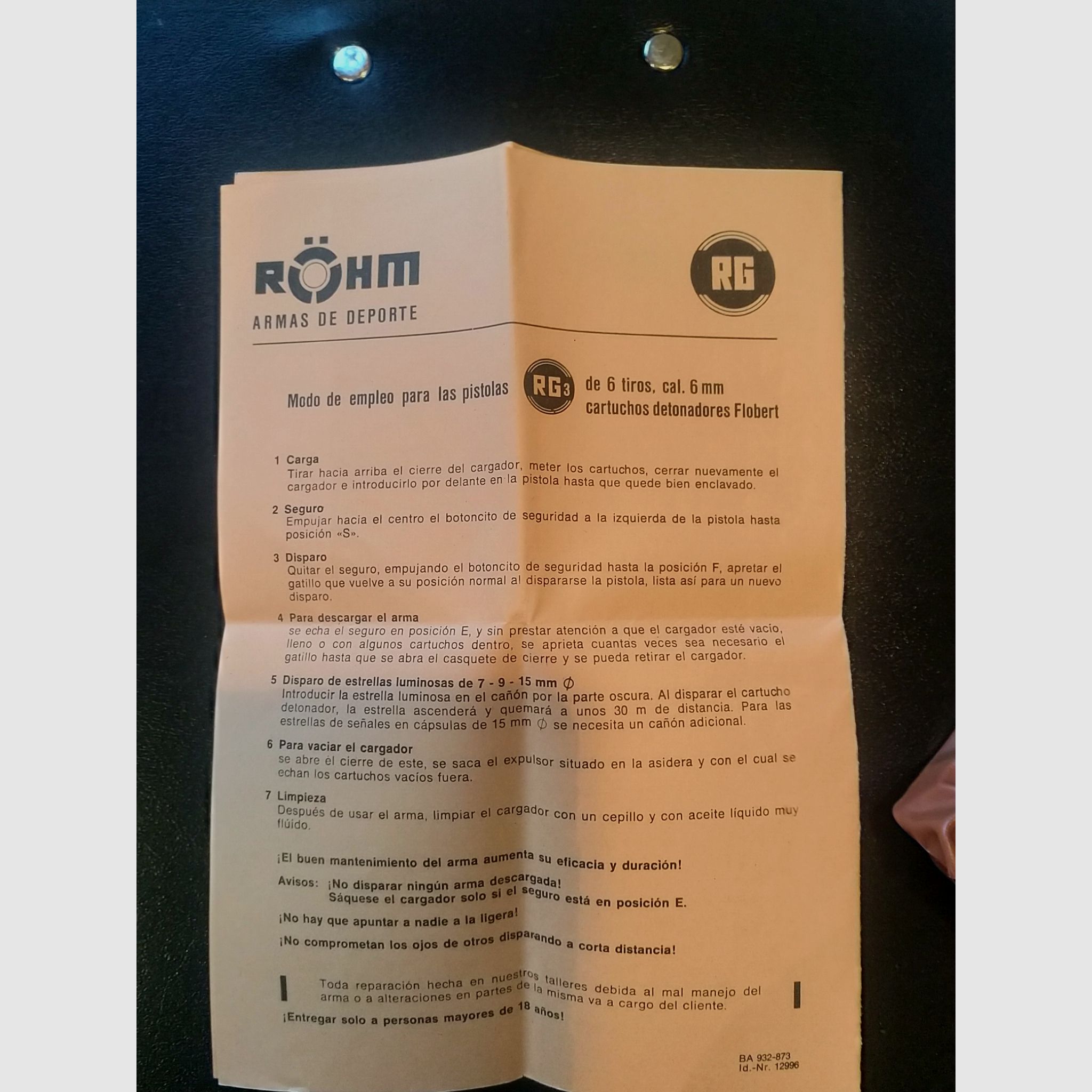 Schreckschuss- u. Gaspistole Röhm Modell RG3, 6 Schuss, Cal. 6 mm Flobert - gebraucht im guten Zustand