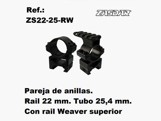 Zasdar Medium Hoog Montage Ø25 mm – met bovenste Weaver rail – voor 21 mm (Weaver of Picatinny)