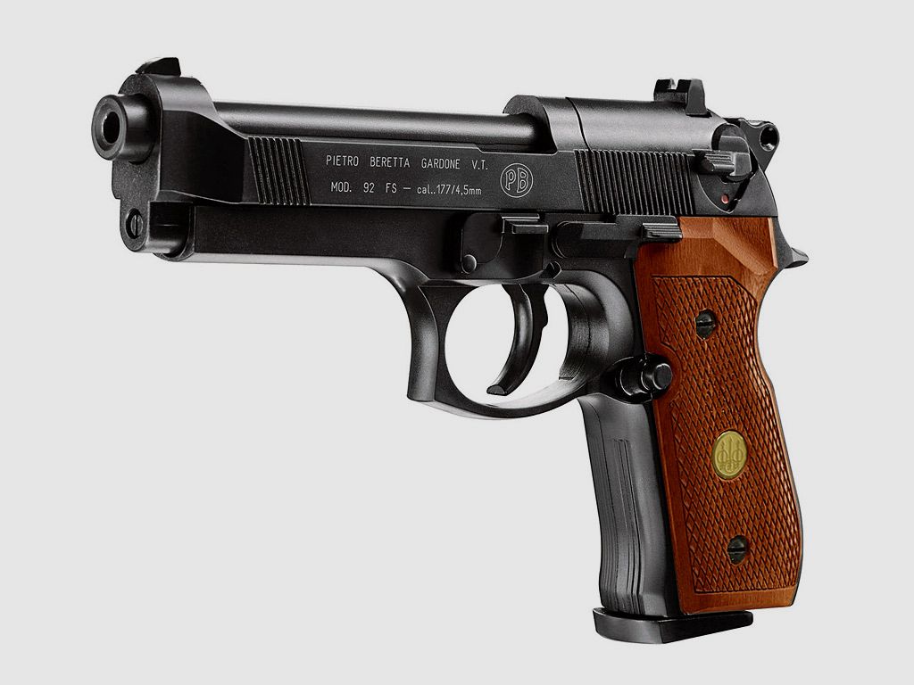 CO2 Pistole Beretta M 92 FS schwarz Holzgriffschalen Kaliber 4,5 mm (P18)