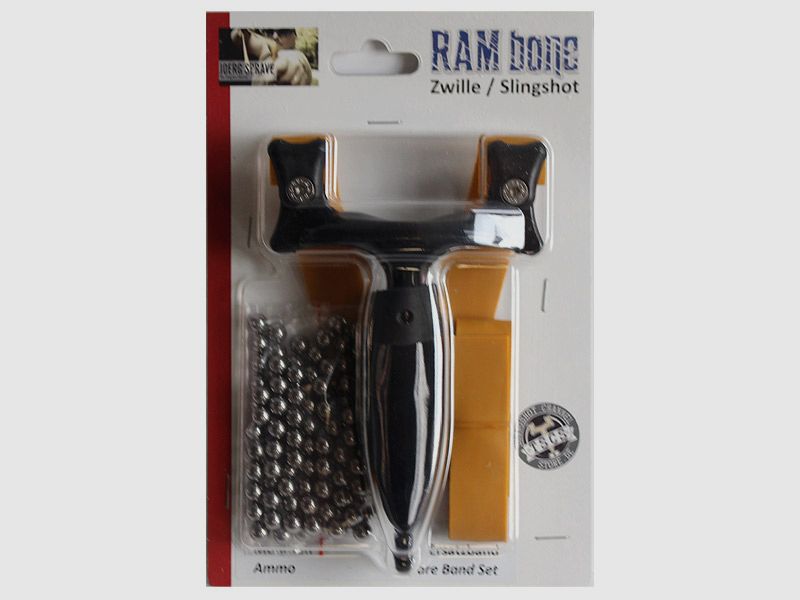 Sportschleuder Zwille Slingshot RAMbone 2.0 black - TBG-Single Kit mit Ersatzband und 100 Kugeln 8 mm (P18)