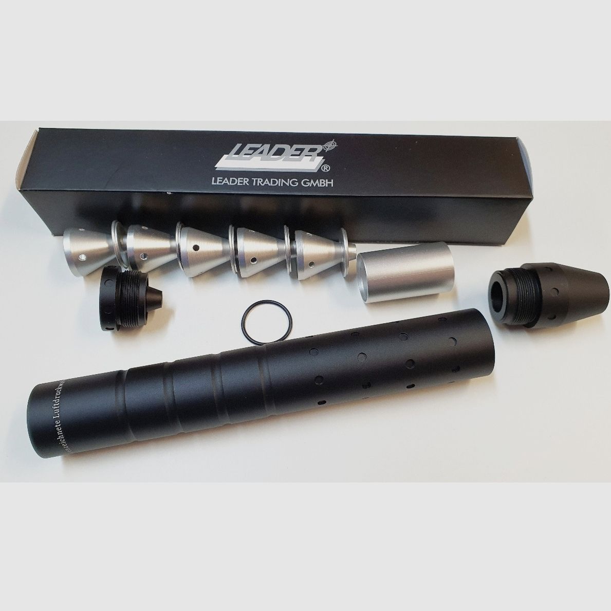 LEADER "F" silencer 1/2"-20 UNF / UNEF for air guns, free from 18 years, 4.5 to 5.5mm