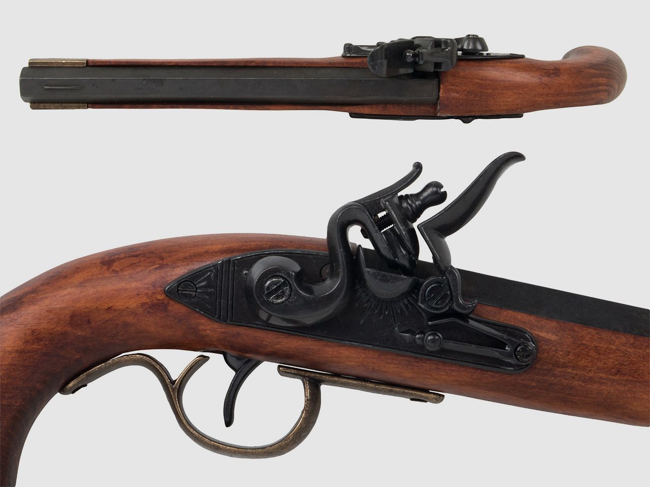 Denix SteinschloĂźpistole Kentucky USA 19 Jahrhundert LĂ¤nge 39 cm schwarz messing