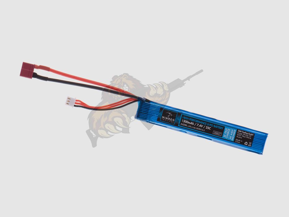 Nimrod Airsoft LiPo Akku 7.4V 1300mAh, 25C Stock Tube Type - T-Plug