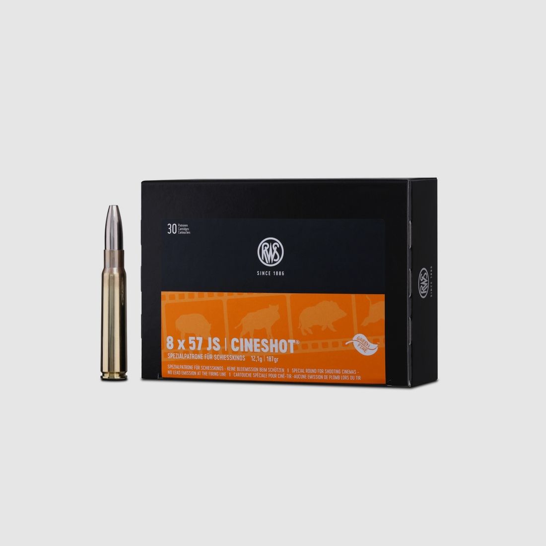 Cineshot 8x57 JS Spezialpatrone für Schießkino 187 grs 50 Schuss