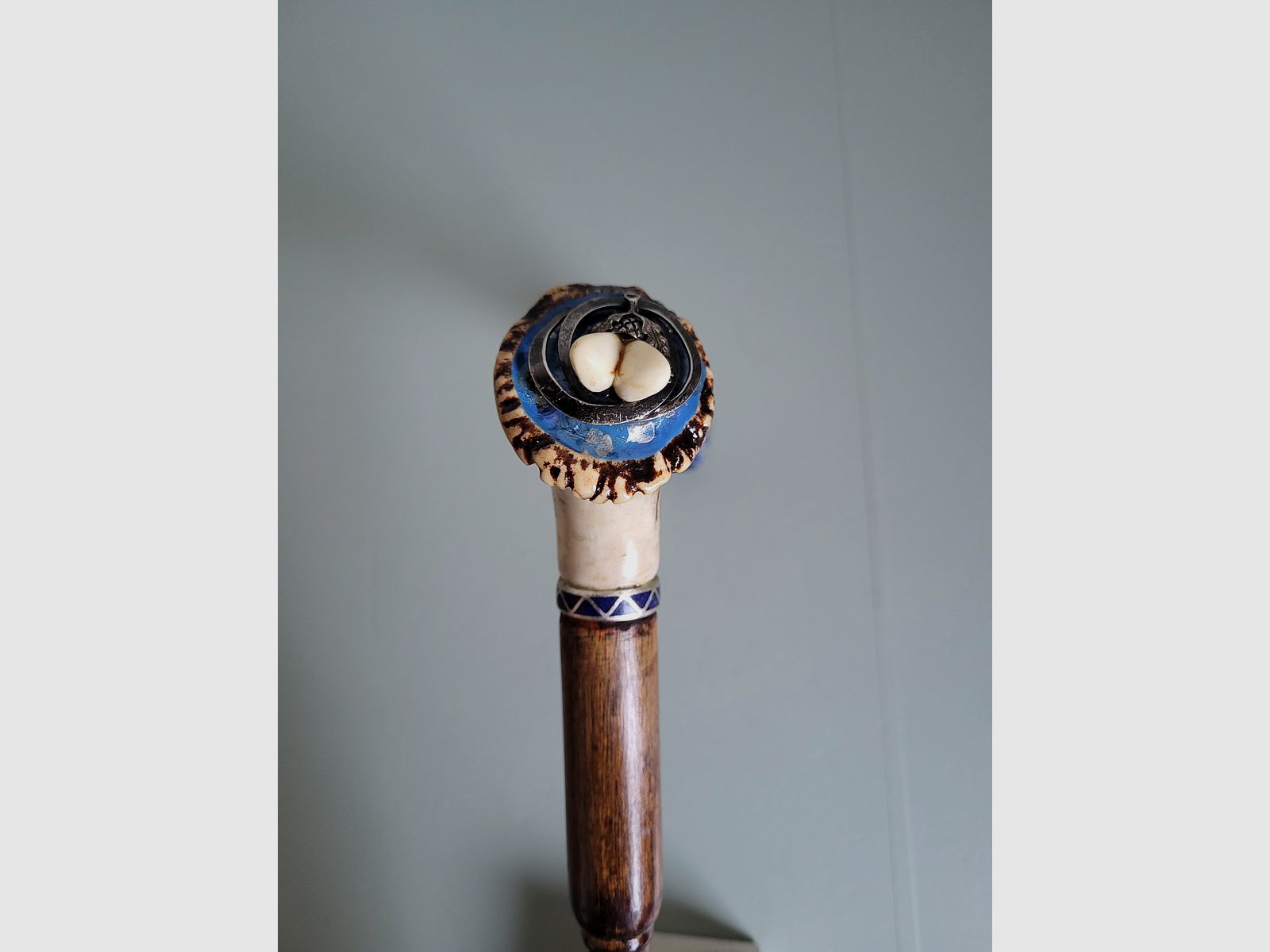 Bâton de marche de chasseur - 900 argent - Schariwari - lapis-lazuli - années 1940