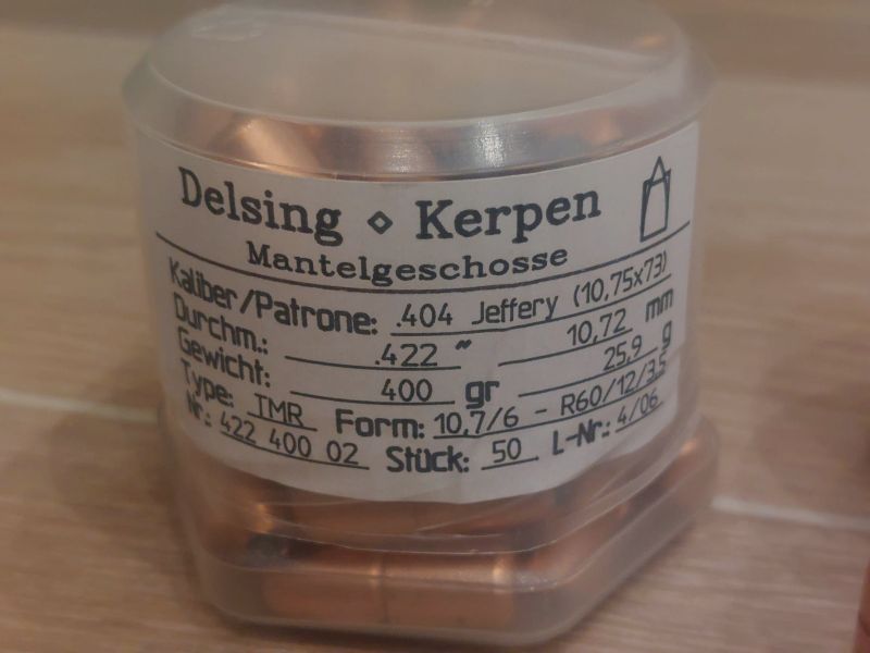 Rarität 88x Delsing TMR Geschosse .404 Jeffery Rimless in 400gr 25,9g Big Game